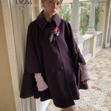UNOSA Noble Court Grape-Purple Wool-Blend Cape Coat
