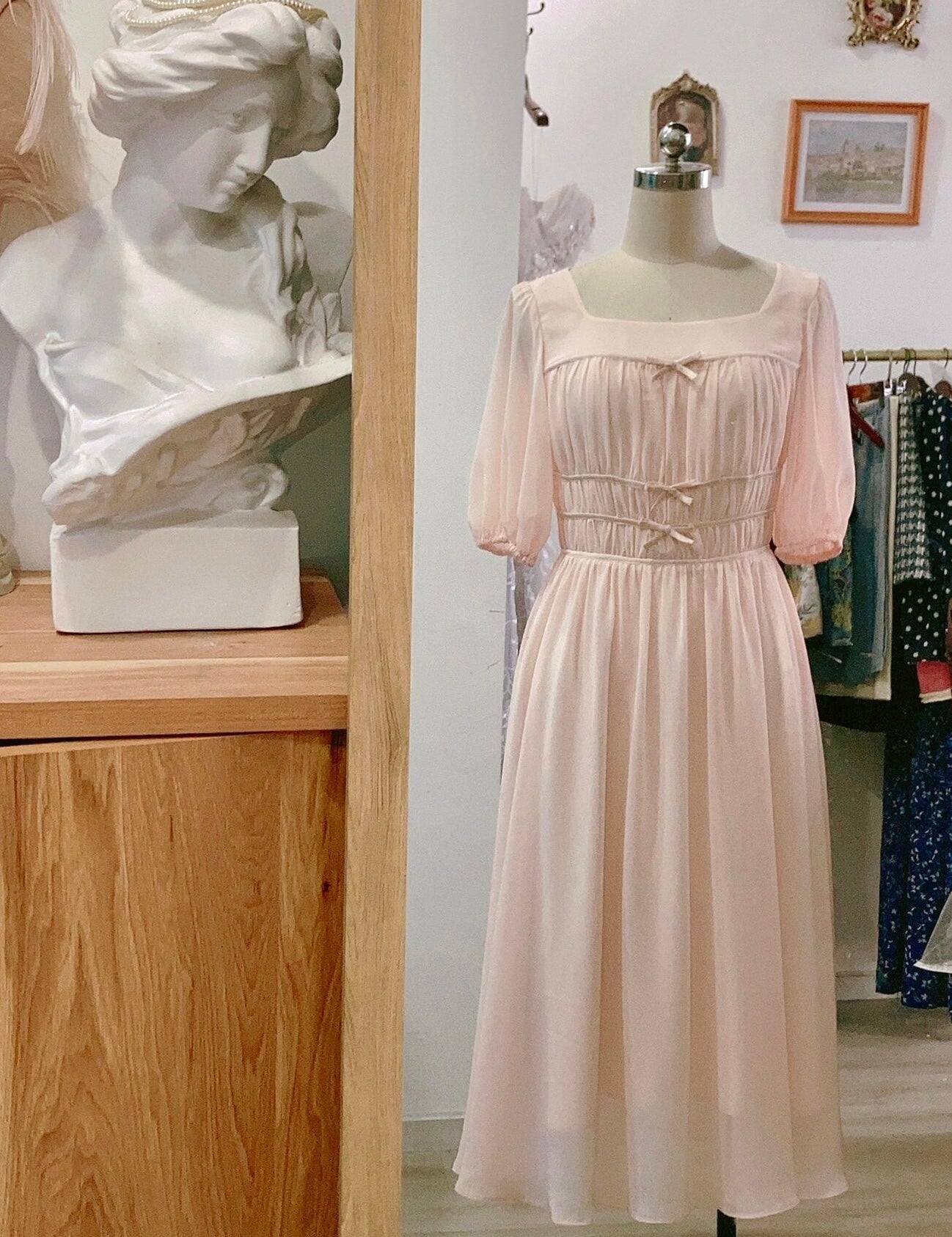 Get trendy with [Customized] Soft Rose - Sound Of Music Movie Inspired Midi Dress - Dress available at Peiliee Shop. Grab yours for $118 today!