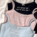 Get trendy with [Buy 2 Get 1 Free] It’s never too late to love me cotton vest top - vest available at Peiliee Shop. Grab yours for $12.80 today!