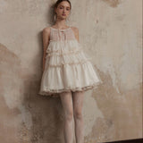 Fa Sogno White Mélodie de Tulle Bellet Ruffle Dress