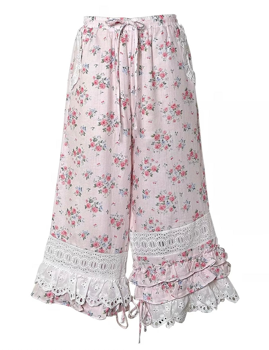 Rose Island Moss Garden 100% Cotton Loose Fit Capri Pants