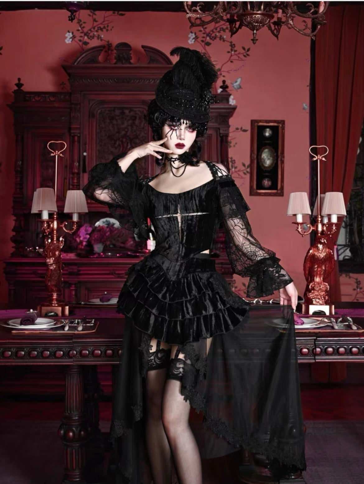 Get trendy with [Blood Supply] Halloween Lantern Lace Top - Clothing available at Peiliee Shop. Grab yours for $42 today!