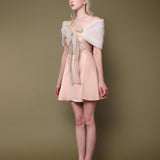 First Date NYC Princess Faux Fur Tulle Bow Shawl