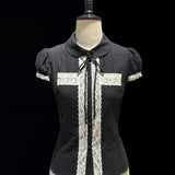 KittenClaw Vintage Lace Cross 100% Cotton Top