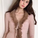 MineBeThyVers Autumn Fawn Faux Fur-Trim Cardigan