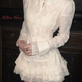 KittenClaw Morning Light Beige Gothic Lace Cross 100% Cotton Top and skirt set