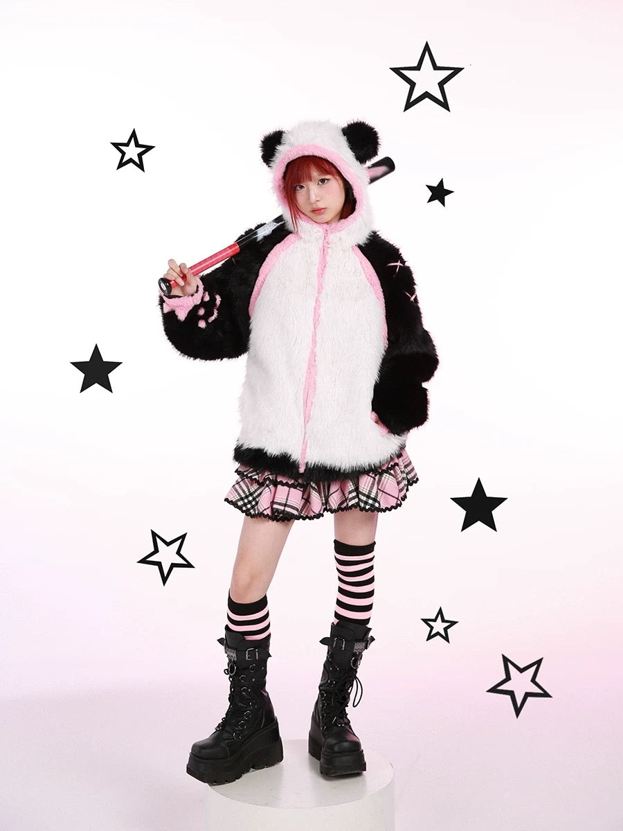 Get trendy with Evil Tooth Kawaii Panda Look Faux Fur Hoodie Coat -  available at Peiliee Shop. Grab yours for $78 today!