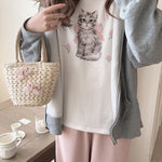 Get trendy with Rose Kitty Cotton T-shirt Top - Sweater available at Peiliee Shop. Grab yours for $16 today!