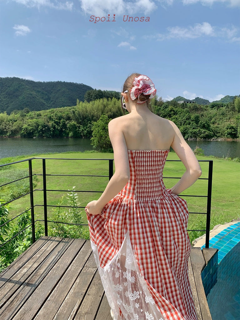 Get trendy with [SPOII UNOSA] French Riviera Garden Dress Gingham Midi Dress Gown -  available at Peiliee Shop. Grab yours for $74 today!