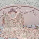 Bear Pajamas Party Summer Sleepwear Set with top and shorts