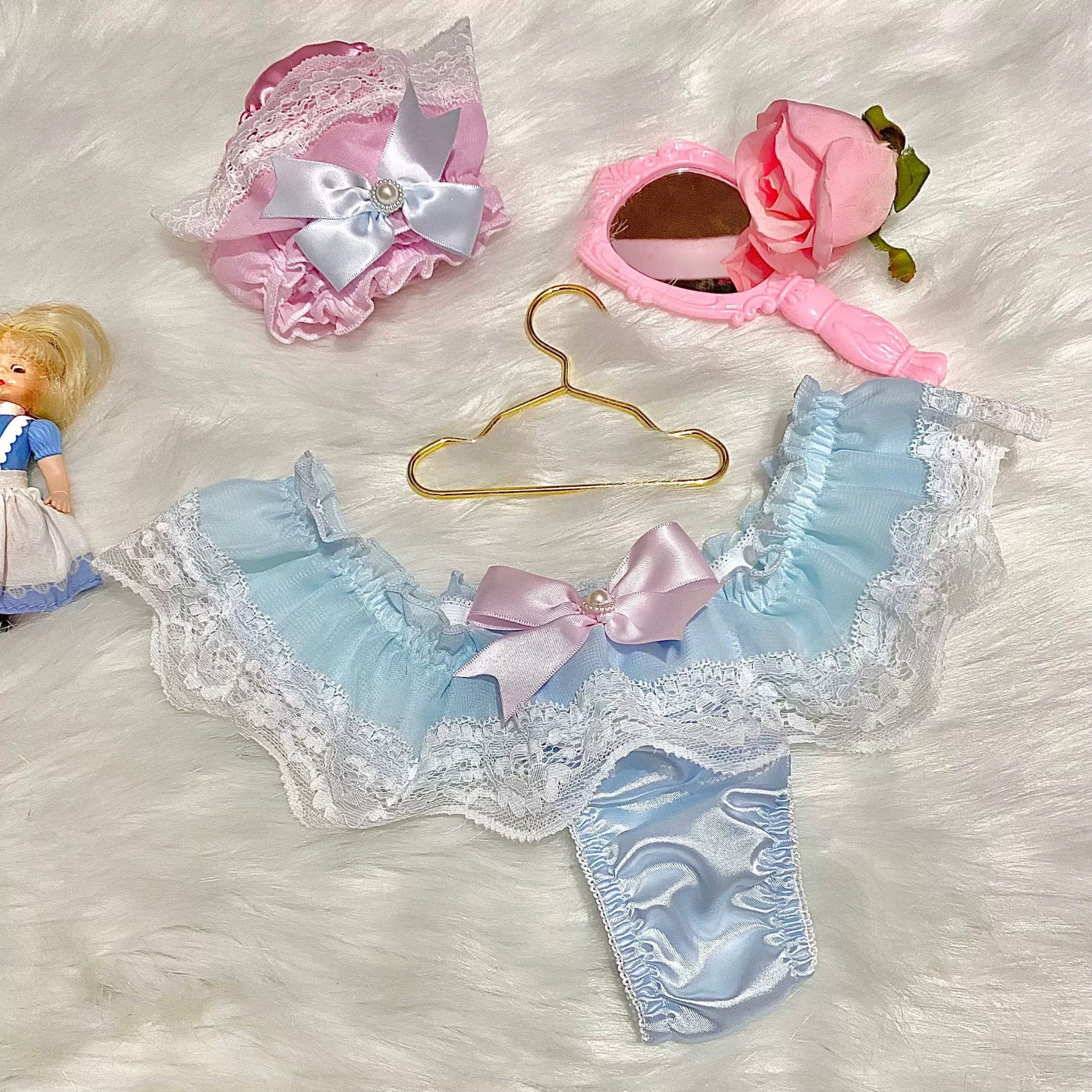 Get trendy with [Handmade lingerie] Call me babydoll - blue satin panties -  available at Peiliee Shop. Grab yours for $10.90 today!