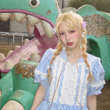 August Unicorn Gingham Sailor Puff Sleeve Dress