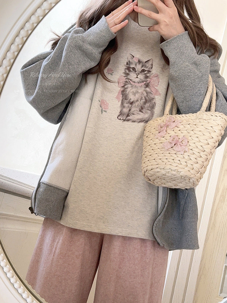 Get trendy with Rose Kitty Cotton T-shirt Top - Sweater available at Peiliee Shop. Grab yours for $16 today!