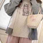 Get trendy with Rose Kitty Cotton T-shirt Top - Sweater available at Peiliee Shop. Grab yours for $16 today!