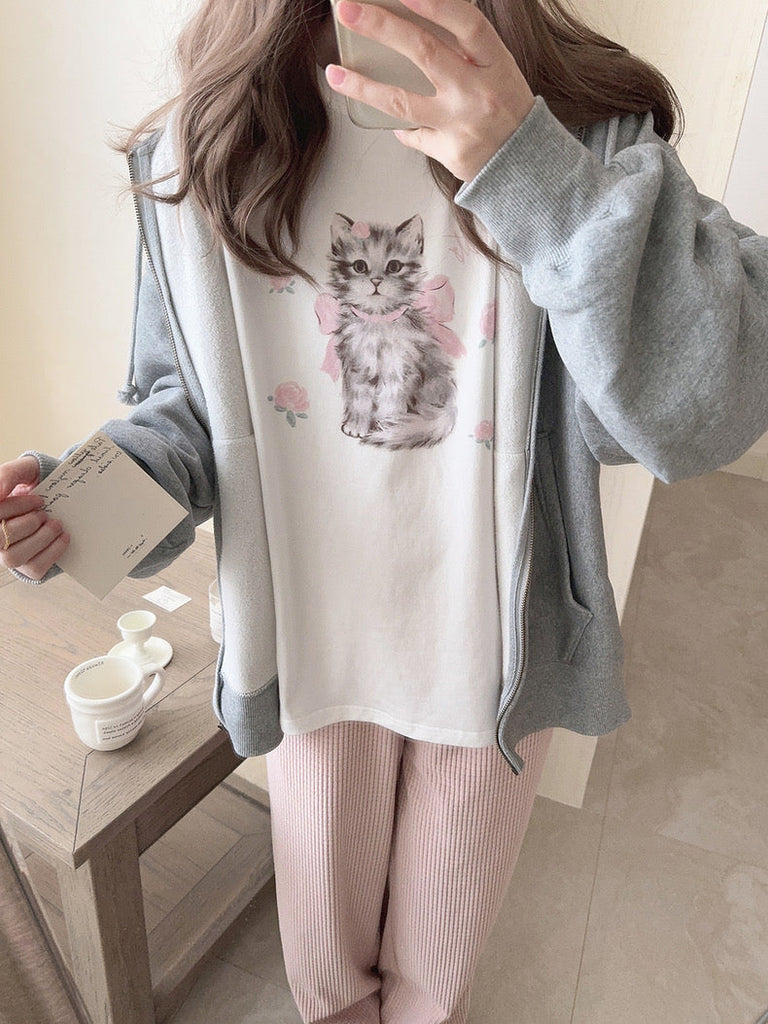 Get trendy with Rose Kitty Cotton T-shirt Top - Sweater available at Peiliee Shop. Grab yours for $16 today!