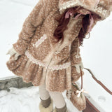 [Rose Island] Deer In Flower Field Faux Fur Coat