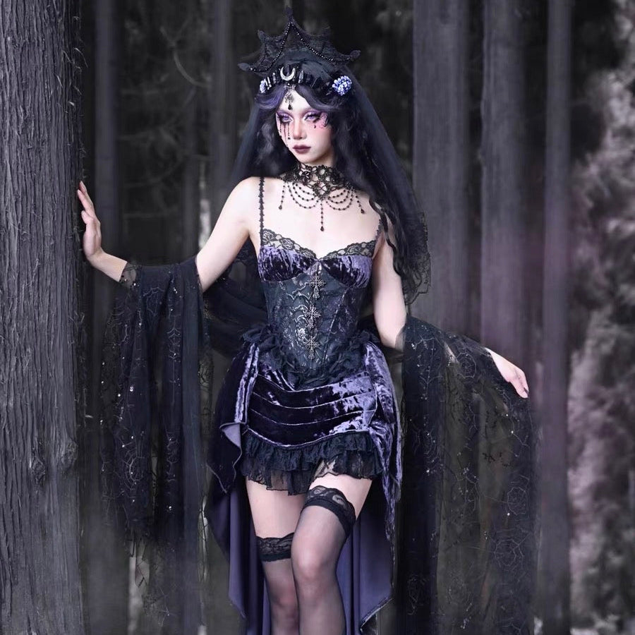 Get trendy with [Blood Supply]Moon Goddess Gothic Velvet Halloween Dress - Clothing available at Peiliee Shop. Grab yours for $55 today!