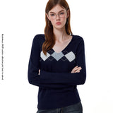 Reabobo Argyle Knit V-Neck Sweater