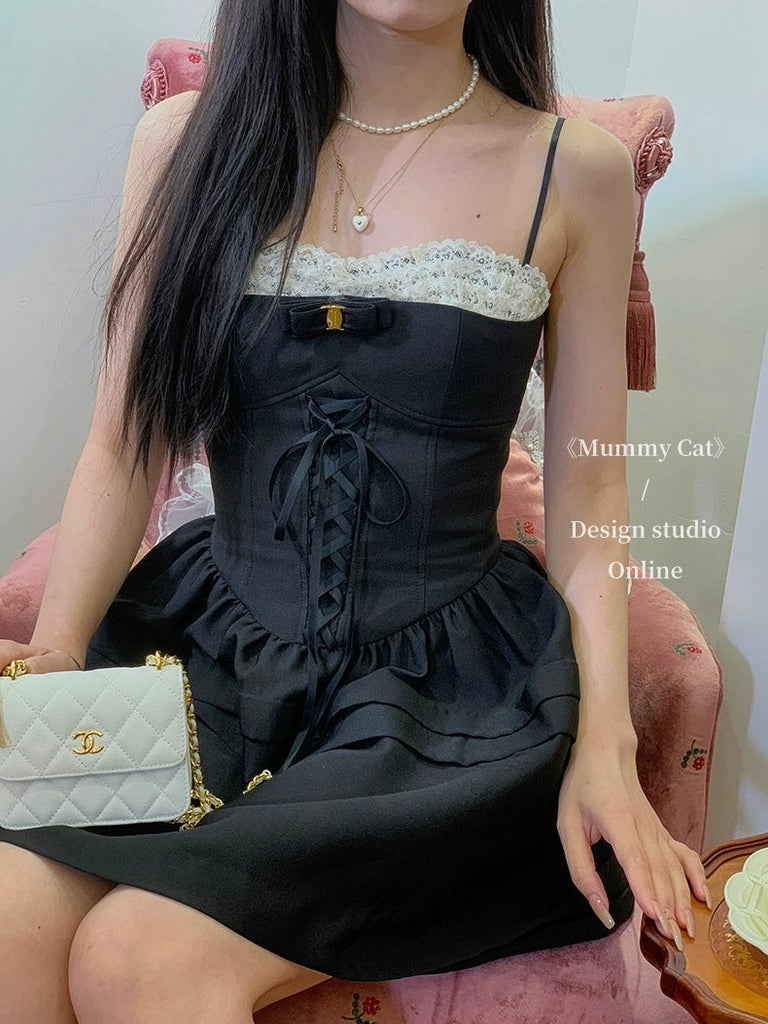 [Mummy Cat] Lady Anya Corset Styled Tie Up Waist Princess Mini Dress - Premium Clothing from Mummy Cat - Just $59! Shop now at Peiliee Shop