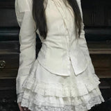 KittenClaw Morning Light Beige Gothic Lace Cross 100% Cotton Top and skirt set