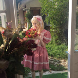 August Unicorn Gingham Sailor Puff Sleeve Dress