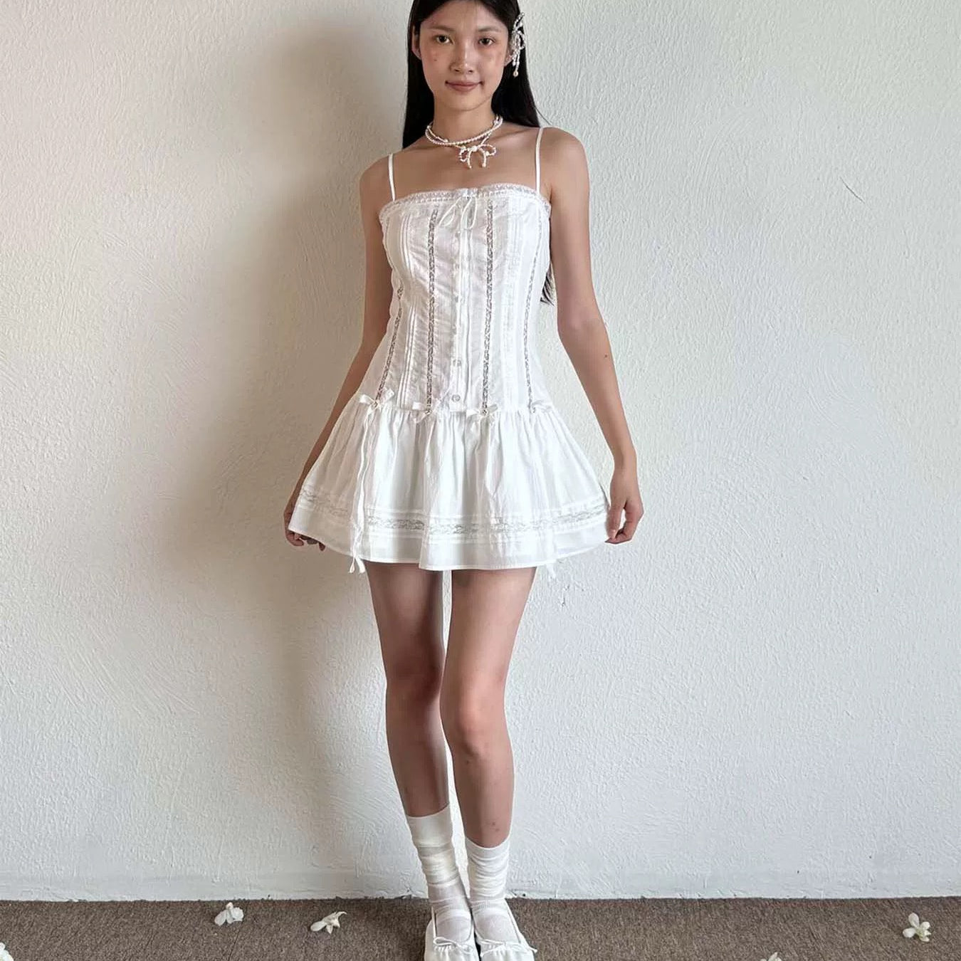 Get trendy with [Pacific Position] I Swear She’s An Angel - Mother Shell Button Cotton Dress - Dress available at Peiliee Shop. Grab yours for $65 today!