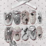 Dream Fawn In Gray Hand-Painted Press On Deer Nail Set