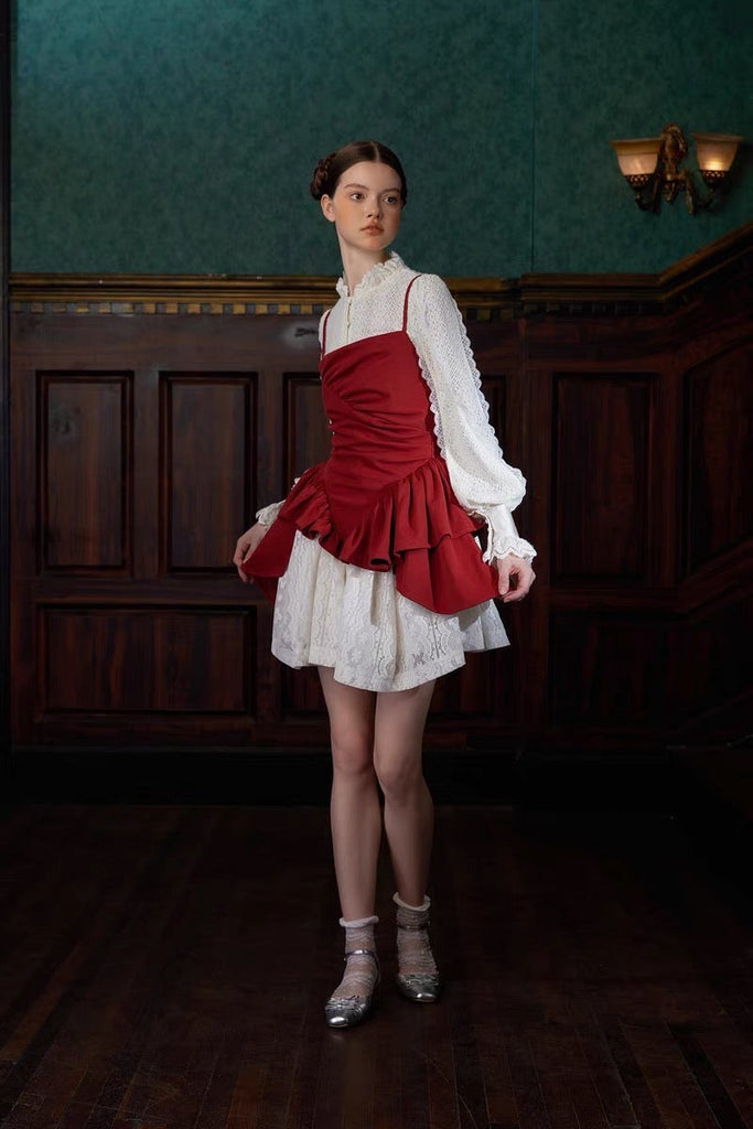 [UNOSA]  Crimson Reverie Vintage Floral Dress - Premium  from UNOSA - Just $69! Shop now at Peiliee Shop