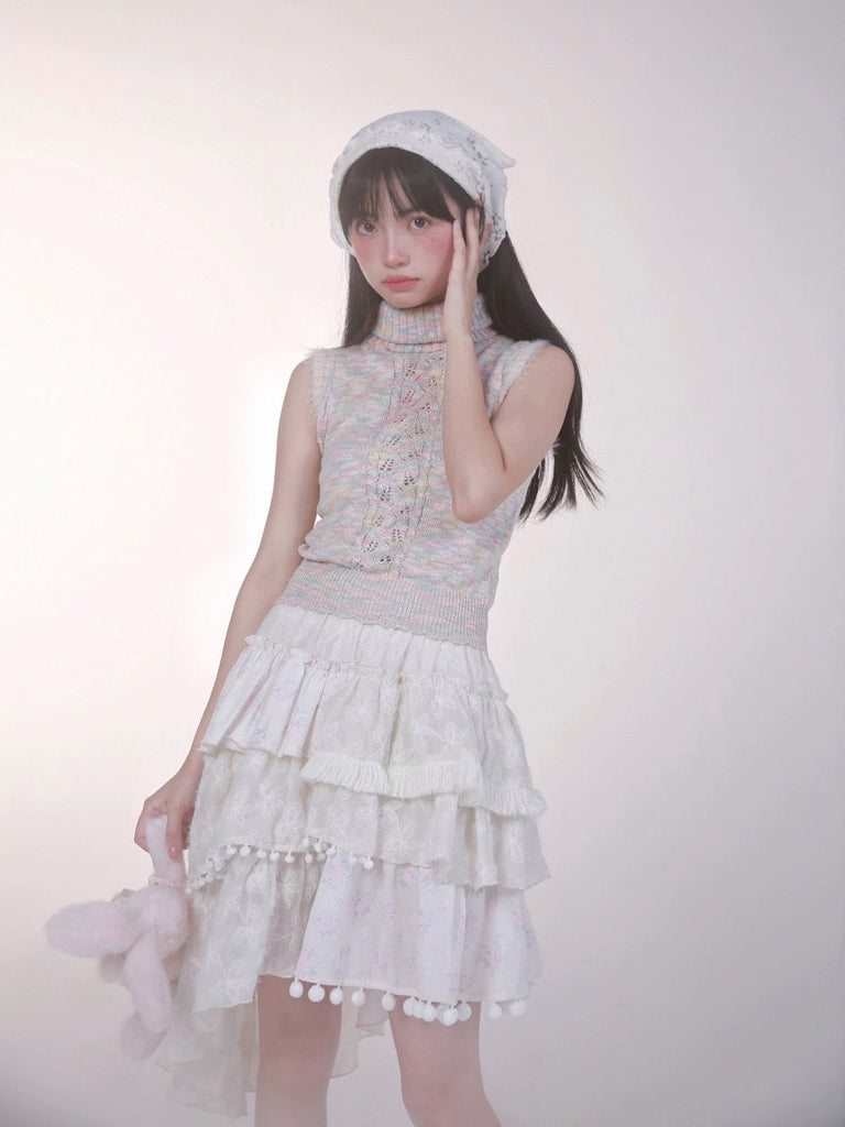 [Rose Island] Fairycore Snowball Floral Patchwork Skirt - Premium  from Rose Island - Just $48! Shop now at Peiliee Shop