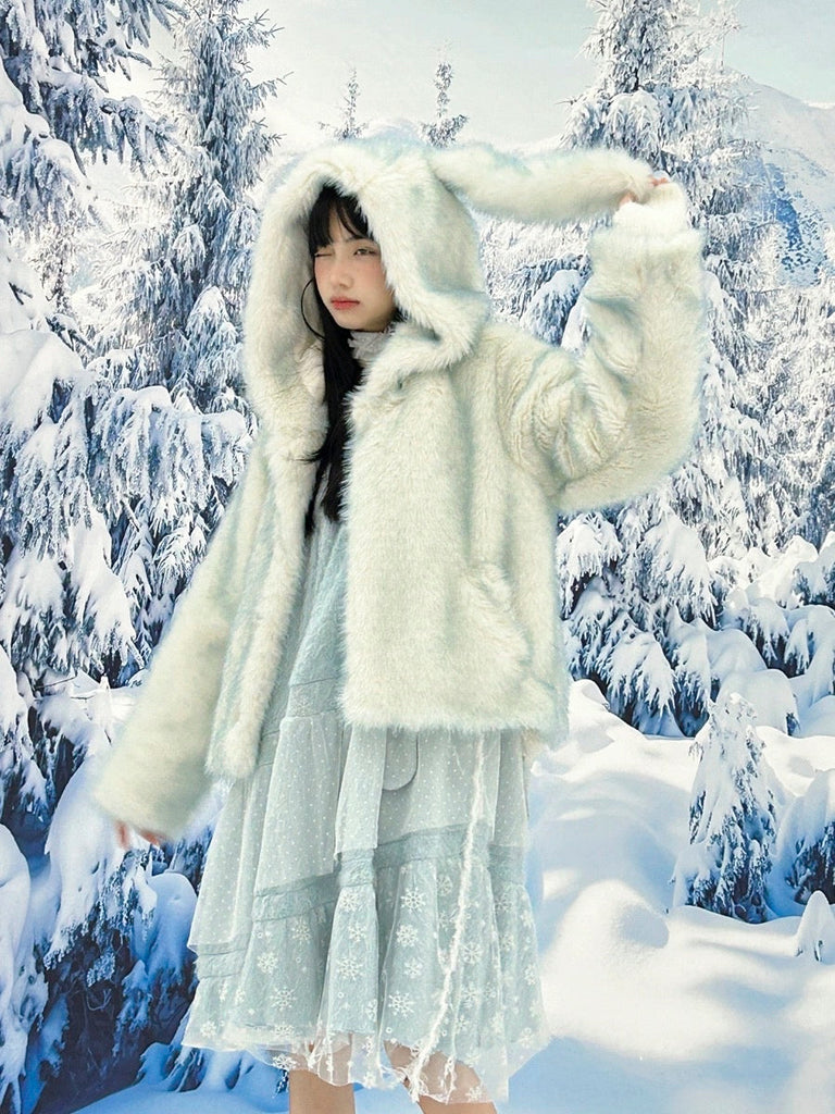 [Rose Island] Frosty Elegance Bunny Fuax Fur Coat - Premium Coats & Jackets from Rose Island - Just $78! Shop now at Peiliee Shop