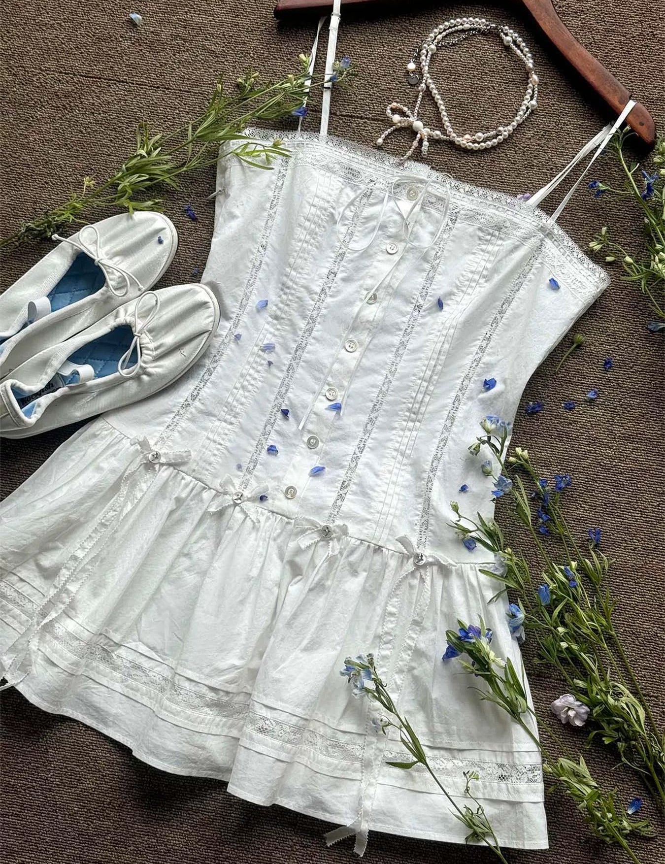 Get trendy with [Pacific Position] I Swear She’s An Angel - Mother Shell Button Cotton Dress - Dress available at Peiliee Shop. Grab yours for $75 today!