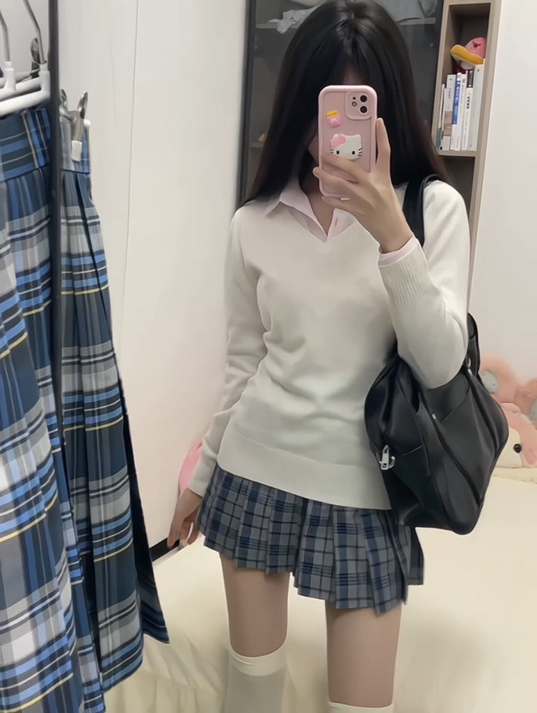 Get trendy with [Basic] Japanese High School girl JK knitting wool cotton sweater top -  available at Peiliee Shop. Grab yours for $22 today!