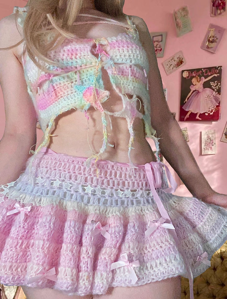 [Customized Handmade] Lil Pink Cake Monster Knitting Top and Skirt set - Premium  from Windoii - Just $59! Shop now at Peiliee Shop
