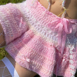 Get trendy with [Customized Handmade] Lil Pink Cake Monster Knitting Top and Skirt set -  available at Peiliee Shop. Grab yours for $59 today!