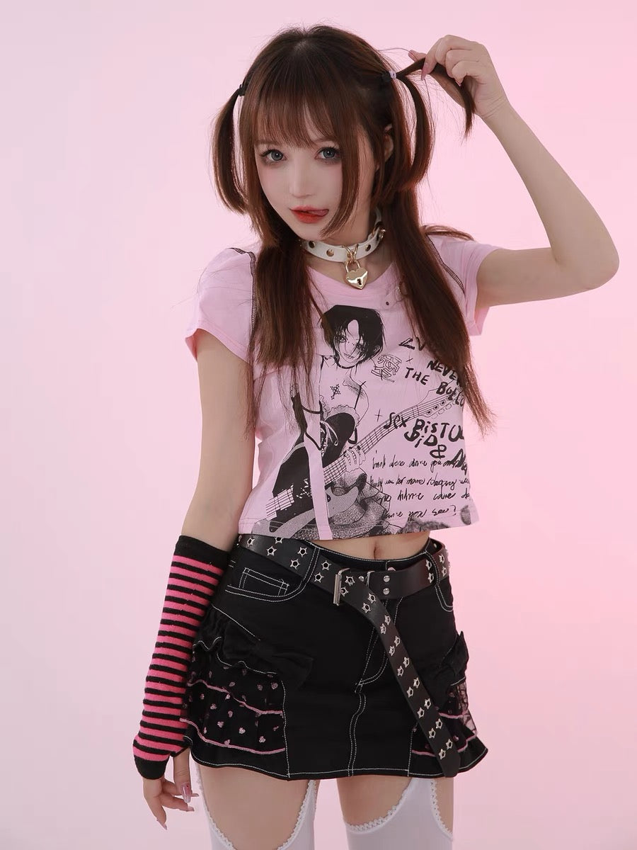 Get trendy with [Evil tooth] Punk Girl Crop Top Shirt - Shirts & Tops available at Peiliee Shop. Grab yours for $32 today!