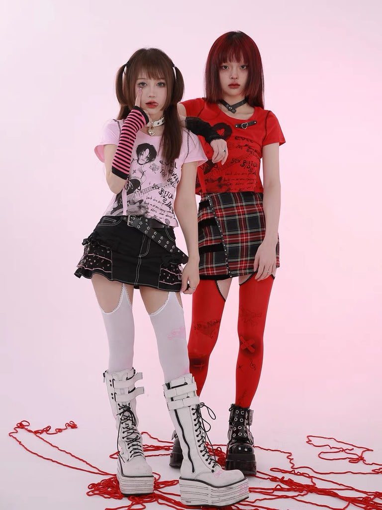 Get trendy with [Evil tooth] Punk Girl Crop Top Shirt - Shirts & Tops available at Peiliee Shop. Grab yours for $32 today!