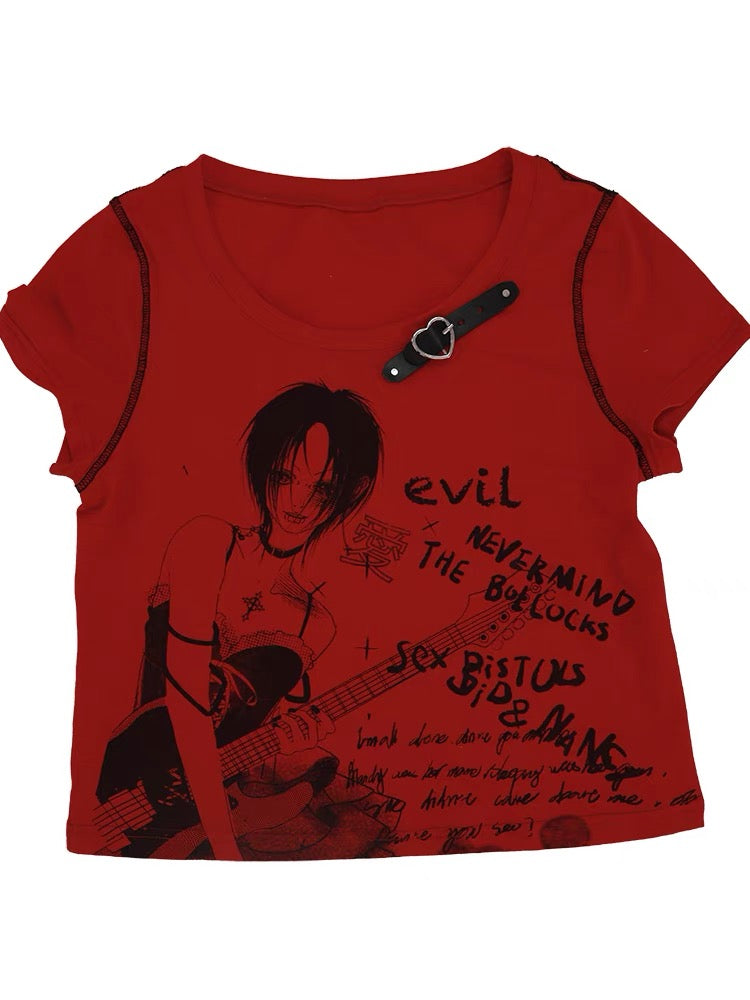 Get trendy with [Evil tooth] Punk Girl Crop Top Shirt - Shirts & Tops available at Peiliee Shop. Grab yours for $32 today!