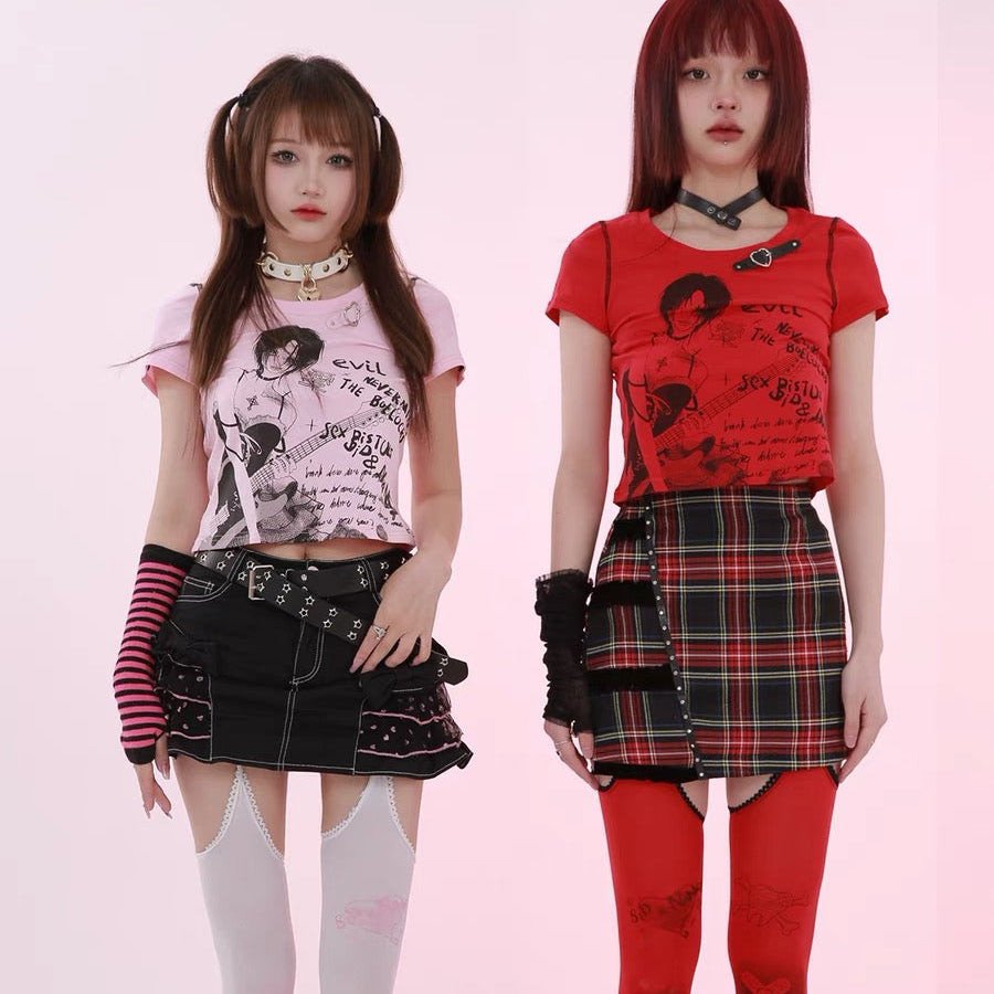 Get trendy with [Evil tooth] Punk Girl Crop Top Shirt - Shirts & Tops available at Peiliee Shop. Grab yours for $32 today!