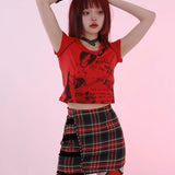Get trendy with [Evil tooth] Punk Girl Crop Top Shirt - Shirts & Tops available at Peiliee Shop. Grab yours for $32 today!
