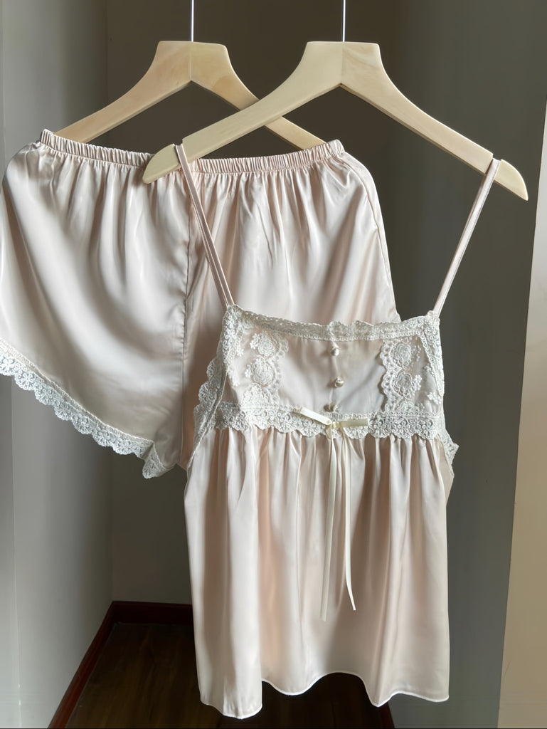 Peach romance satin lingerie pajama set - Premium  from Basic - Just $18.60! Shop now at Peiliee Shop