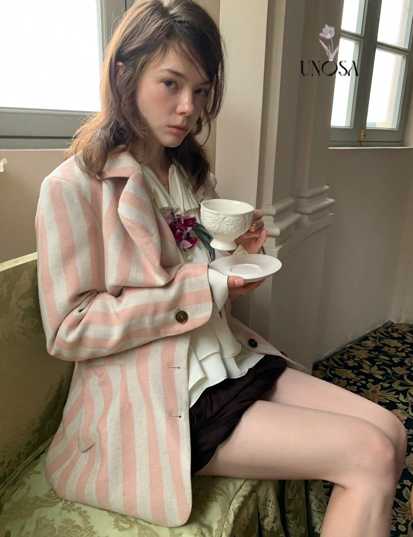 UNOSA Cloudy Palace 70% Cotton 30% Linen Suit Cardigan Blazer Coat