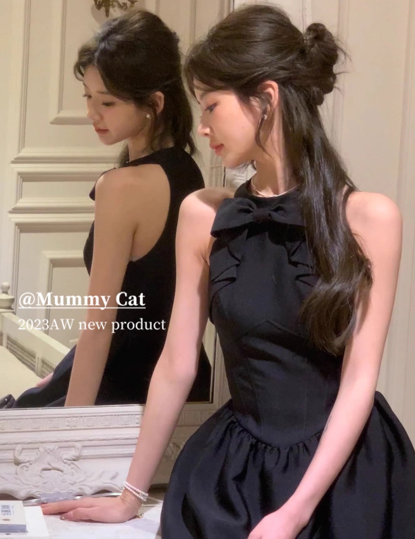 Get trendy with [Mummy Cat] Audrey Noir Elegance Midi Dress - Clothing available at Peiliee Shop. Grab yours for $69.90 today!