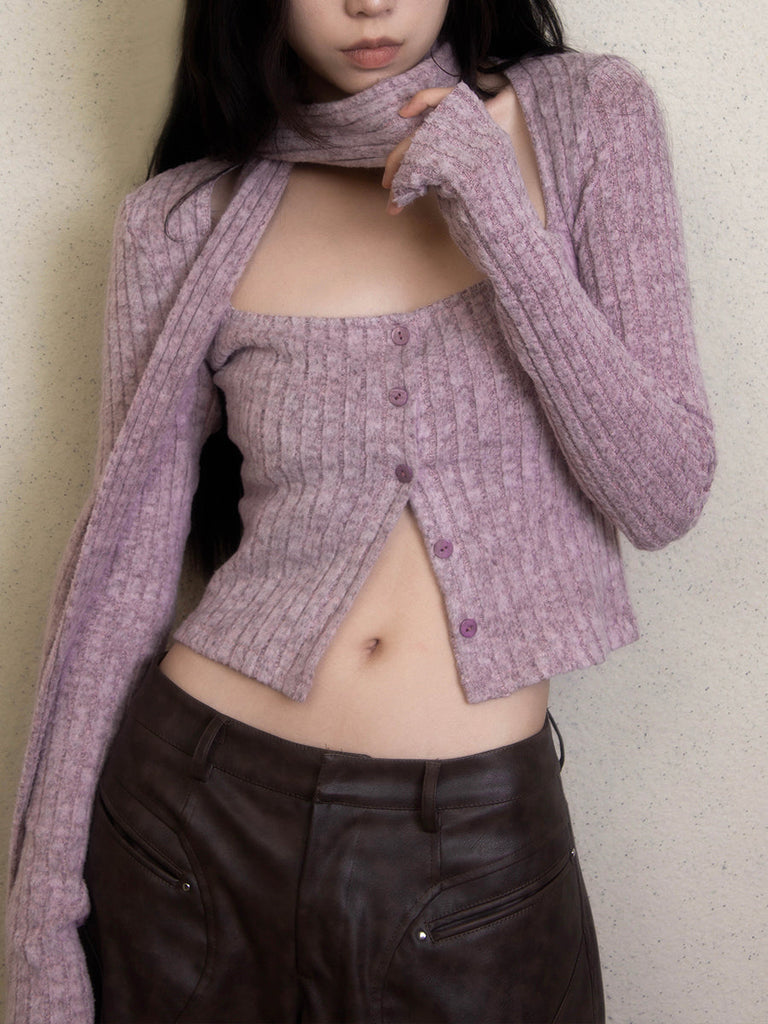 [Illimite] Lavender Romance Soft knitted cardigan three pieces set - Premium Clothing from Illimite - Just $58! Shop now at Peiliee Shop