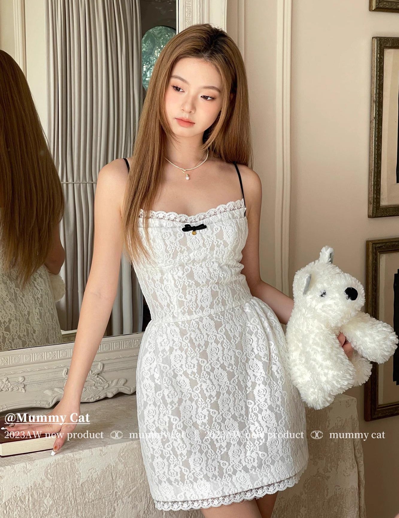 Get trendy with [Mummy Cat] Falling Dreams Lace Bodycon Mini Dress - Dresses available at Peiliee Shop. Grab yours for $55 today!