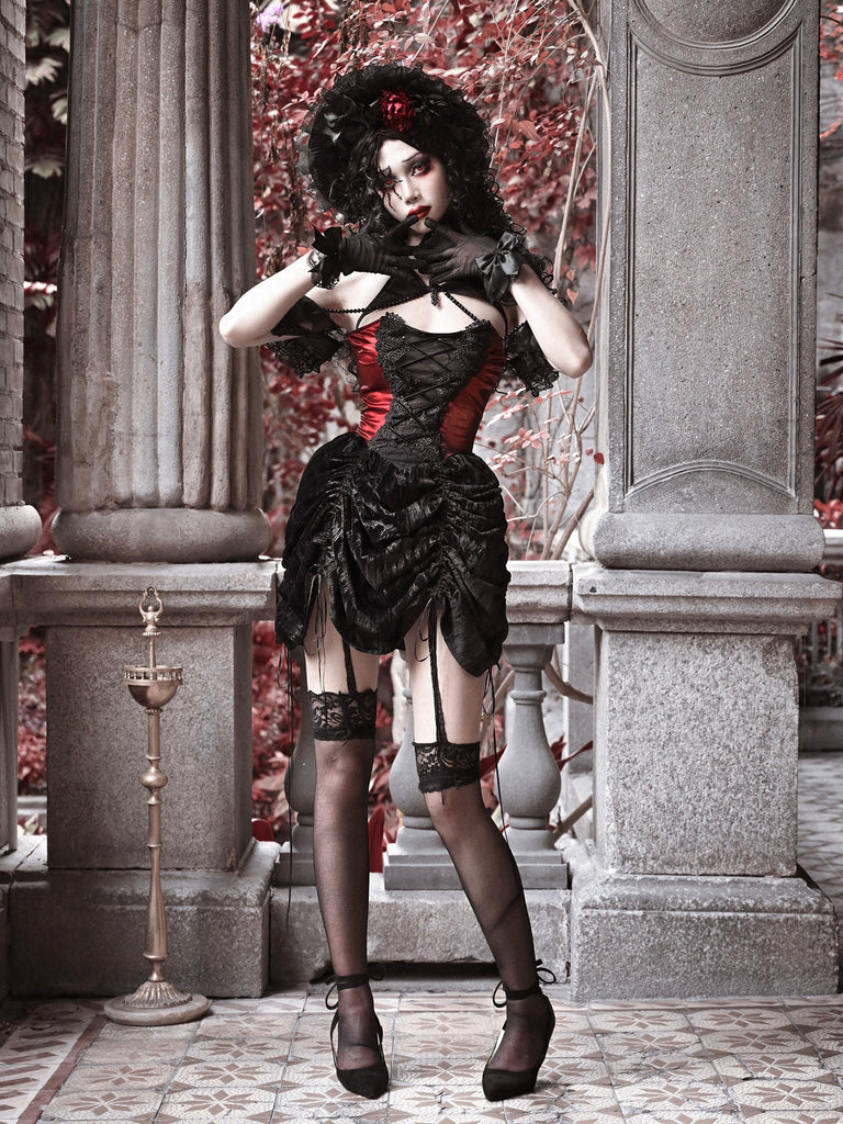 [Blood Supply]Alice Dark Gothic Corset and Lace-up Set (Black)
