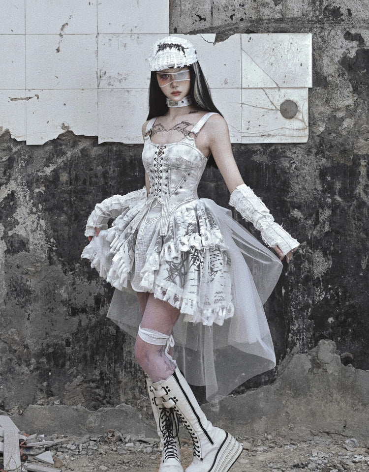 Get trendy with [Blood Supply] Madhouse Distressed Dress Set - Dresses available at Peiliee Shop. Grab yours for $49 today!