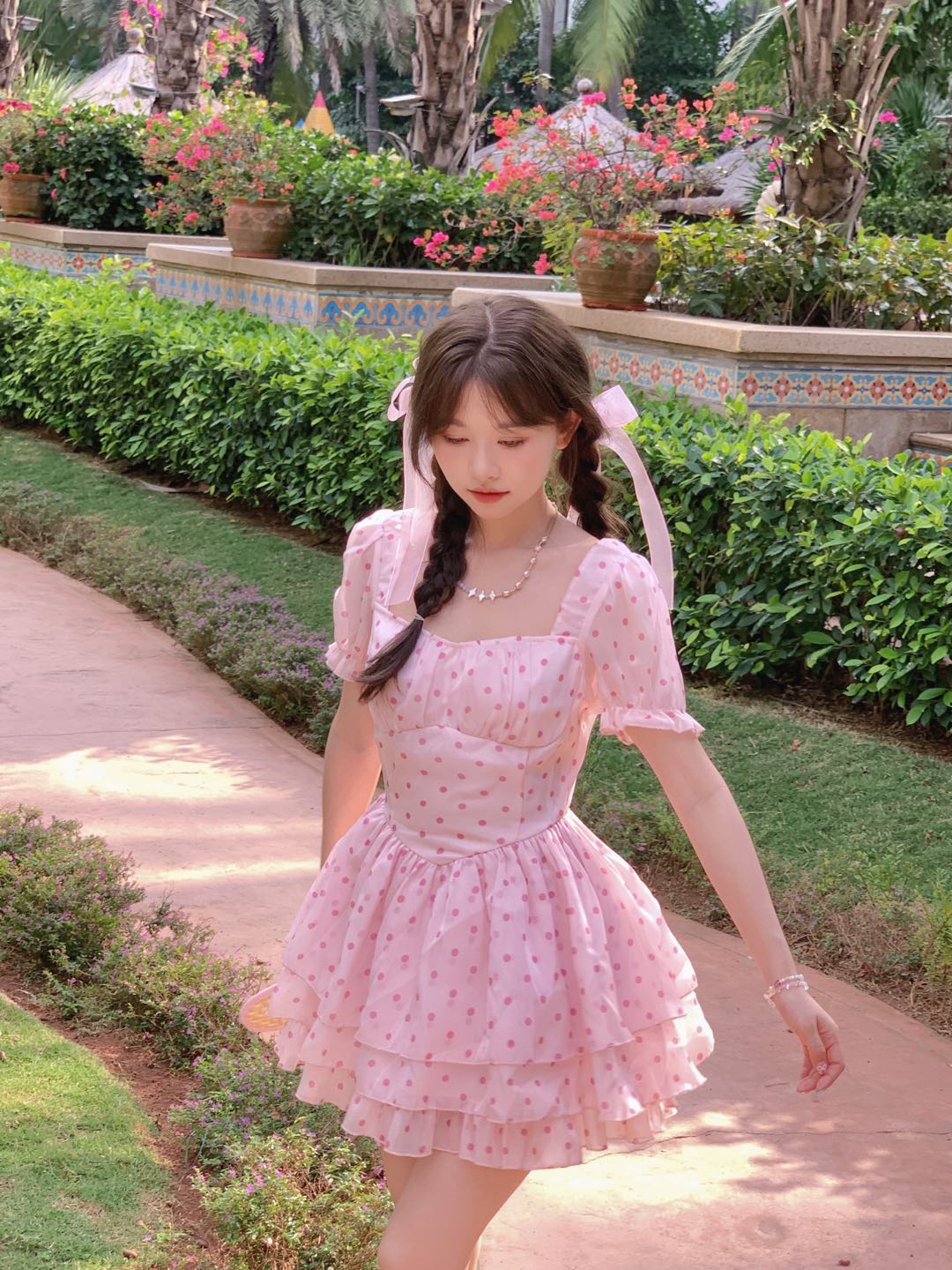 Get trendy with [Rose Candy] Sweet Rose Pink Mini Dress - Dresses available at Peiliee Shop. Grab yours for $36 today!