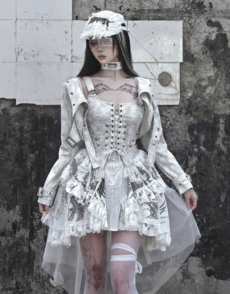 Get trendy with [Blood Supply] Madhouse Distressed Dress Set - Dresses available at Peiliee Shop. Grab yours for $49 today!