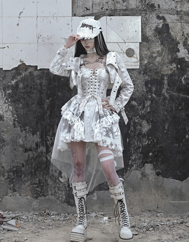 Get trendy with [Blood Supply] Madhouse Distressed Dress Set - Dresses available at Peiliee Shop. Grab yours for $49 today!