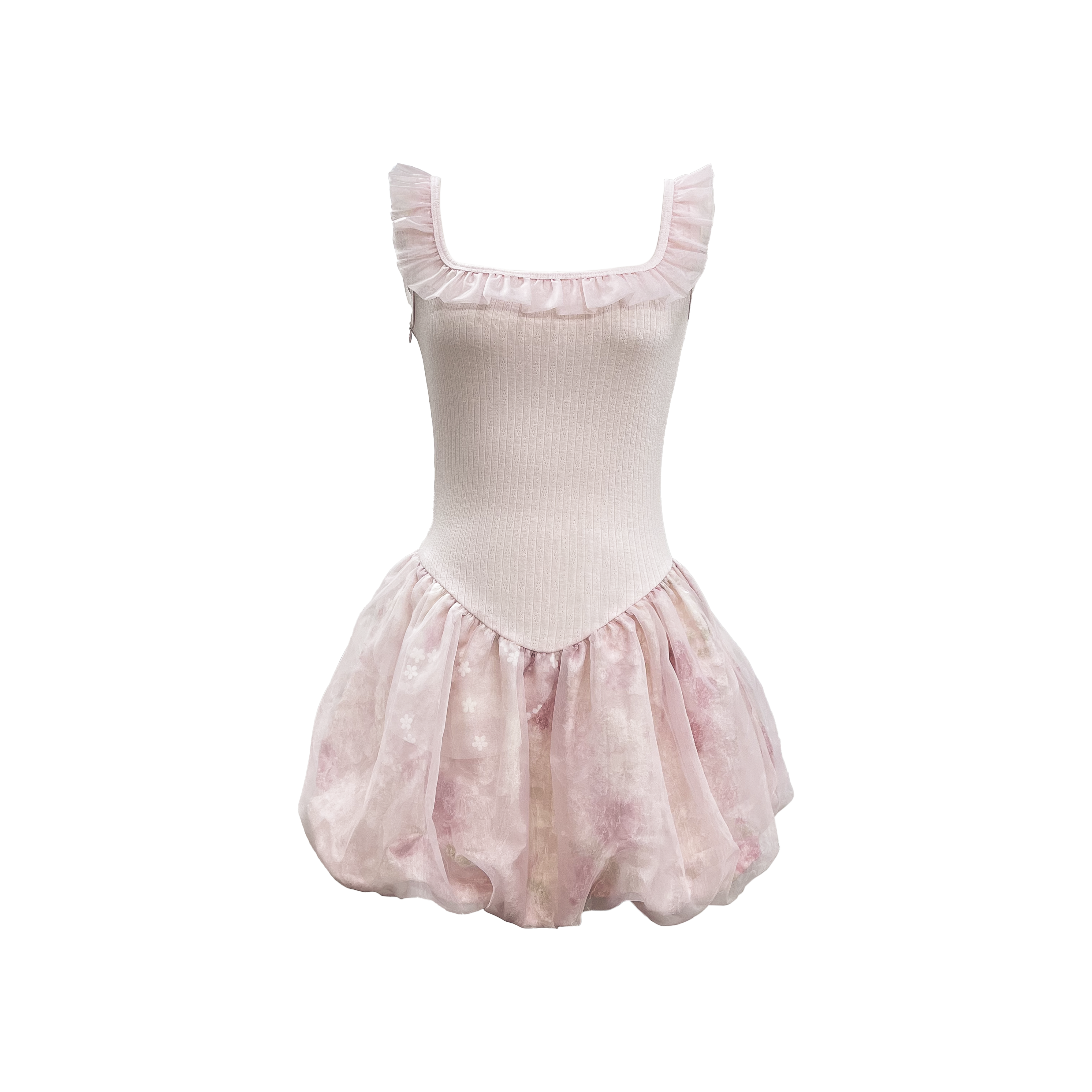 Pink ballet dress with a tutu on a white background